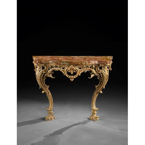 A Rare George III Period Carved and Giltwood Console Table with Original Sicilian Jasper Marble top